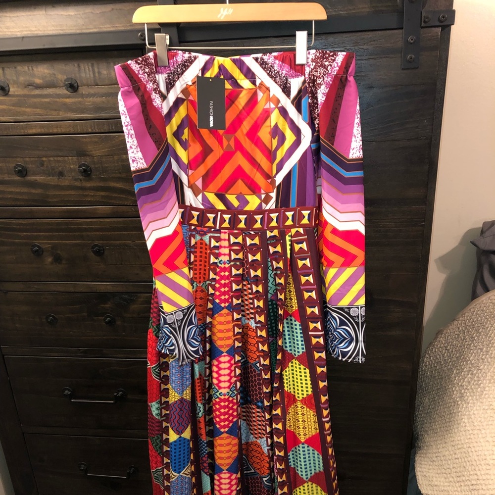 Multicolored Off the Shoulder FashionNova Maxi